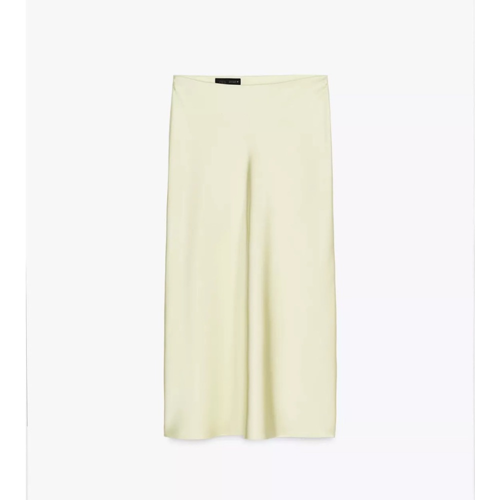 Zara Butter Yellow Satin Midi Skirt